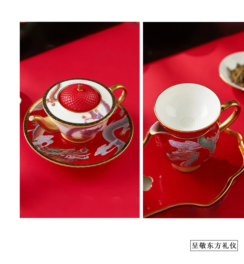 【 China Direct Mail, Time 10-15 Days 】 Auratic Dayun Longhui 40 Head Tea Set (10 people - Chinese Red) detail image 6