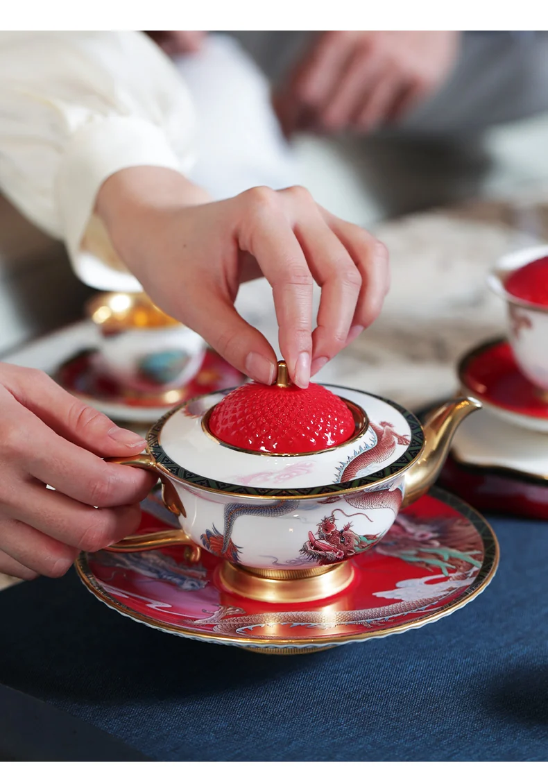 【 China Direct Mail, Time 10-15 Days 】 Auratic Dayun Longhui 40 Head Tea Set (10 people - Chinese Red) detail image 8