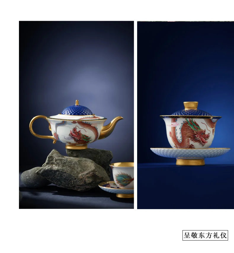 【China Direct Mail, Time 10-15 Days】 Auratic Dayun Longhui 40 Head Tea Set (10 people - Blue) detail image 6