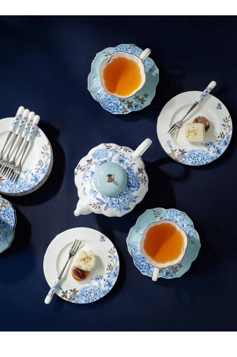 【China Direct Mail, Delivery Time 10-15 Days】 AuraticPlatinum Blue and White 26 Head Tea and Coffee Set (6-person) - Mid Autumn Festival Gift detail image 7