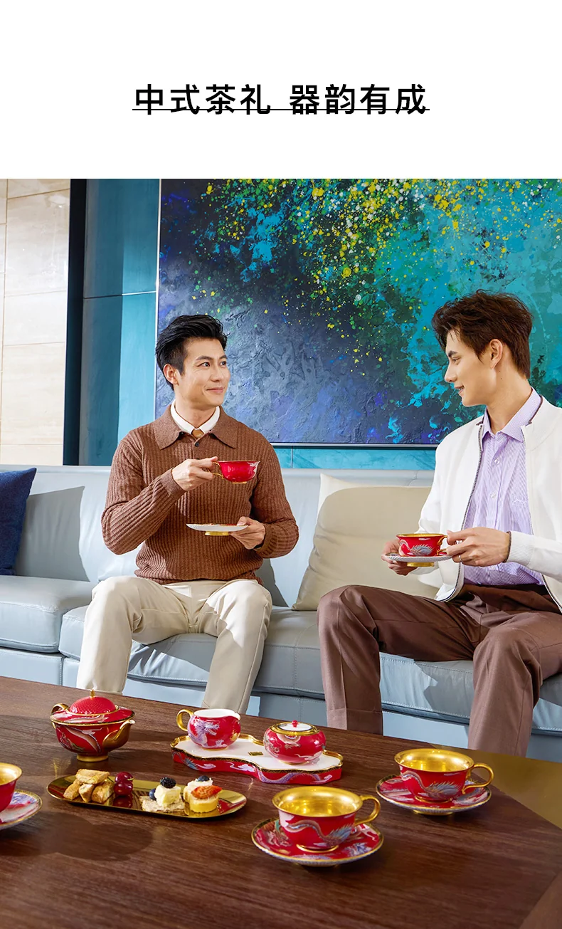 【 China Direct Mail, Time 10-15 Days 】 Auratic Yongfengyuan Dayun Longhui 20 Head Tea and Coffee Set (6-person - Chinese Red) detail image 5