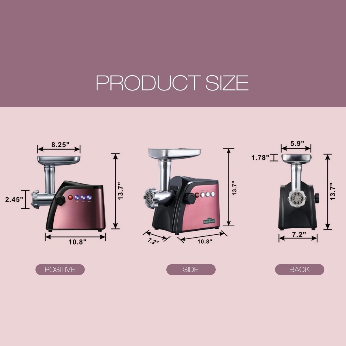 Avan-Pacific UMG-1801 ETL #8 LongLife Durable Electric Digital Light Touch Stainless Steel Meat Grinder with 2 S.S. Knives detail image 7