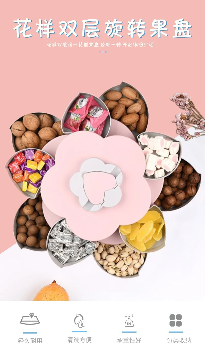 BEILEMAO Rotating European candy box, Creative compartment, Double-layer large capacity, Coral powder detail image 1