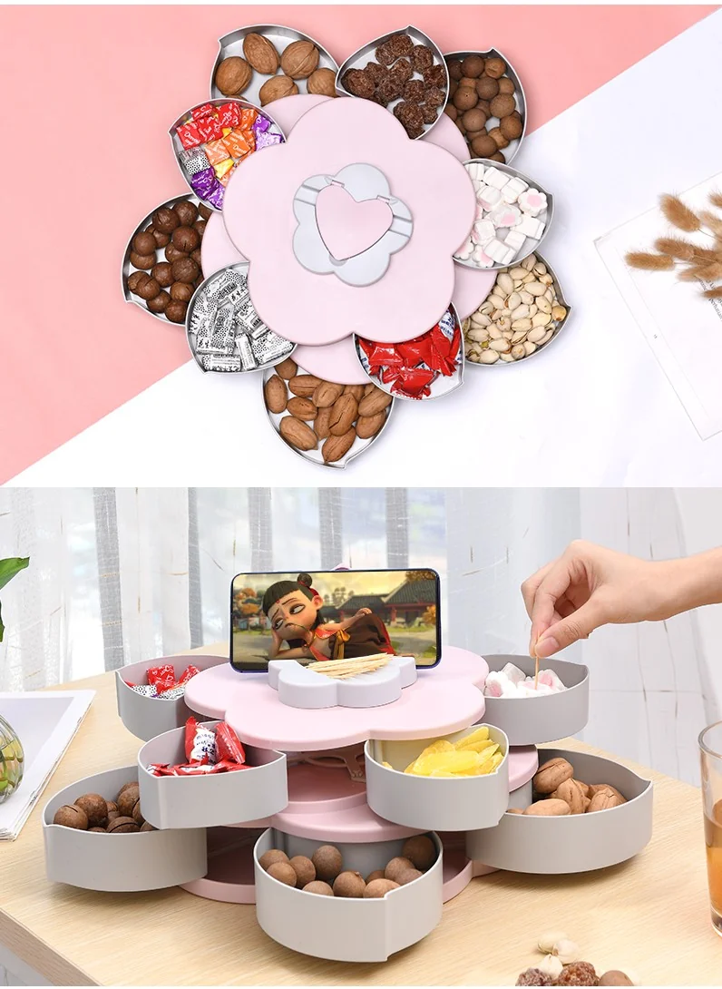 BEILEMAO Rotating European candy box, Creative compartment, Double-layer large capacity, Coral powder detail image 16