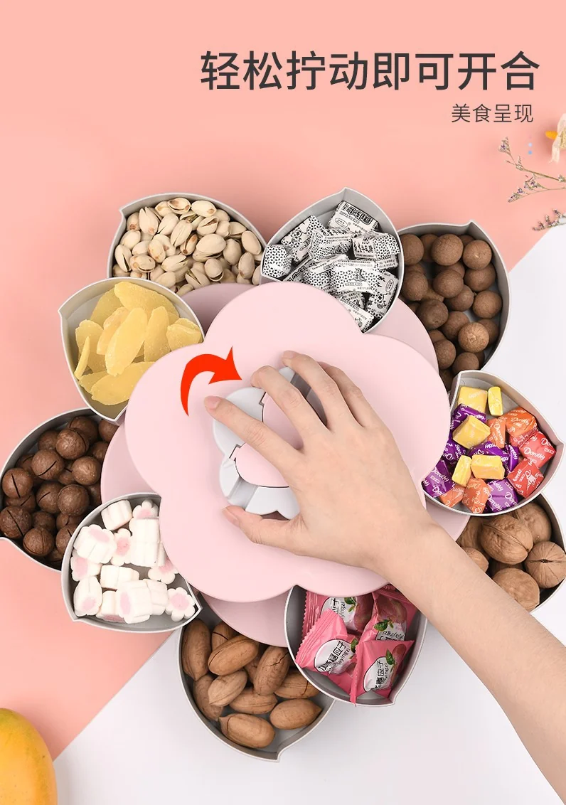 BEILEMAO Rotating European candy box, Creative compartment, Double-layer large capacity, Coral powder detail image 3