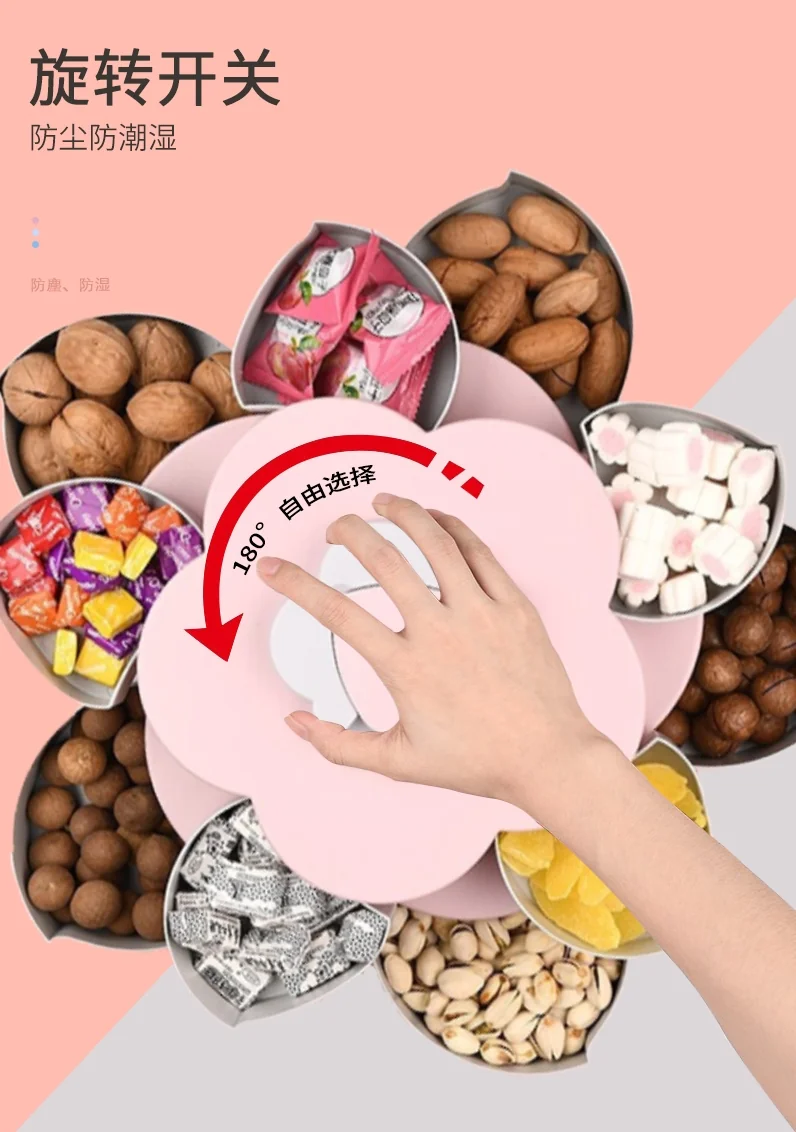 BEILEMAO Rotating European candy box, Creative compartment, Double-layer large capacity, Coral powder detail image 6
