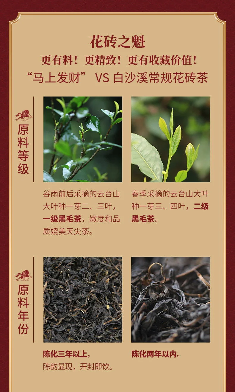 Baishaxi Anhua Dark Tea - Get Rich Immediately - Year of the Horse Commemorative Zodiac Brick (1000g) detail image 5