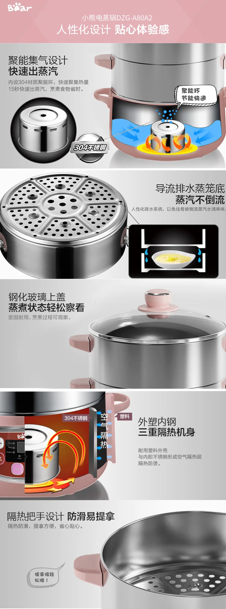 Bear stainless steel electric steamer , Five functions , Convenient, 309mm*240mm*380mm detail image 12