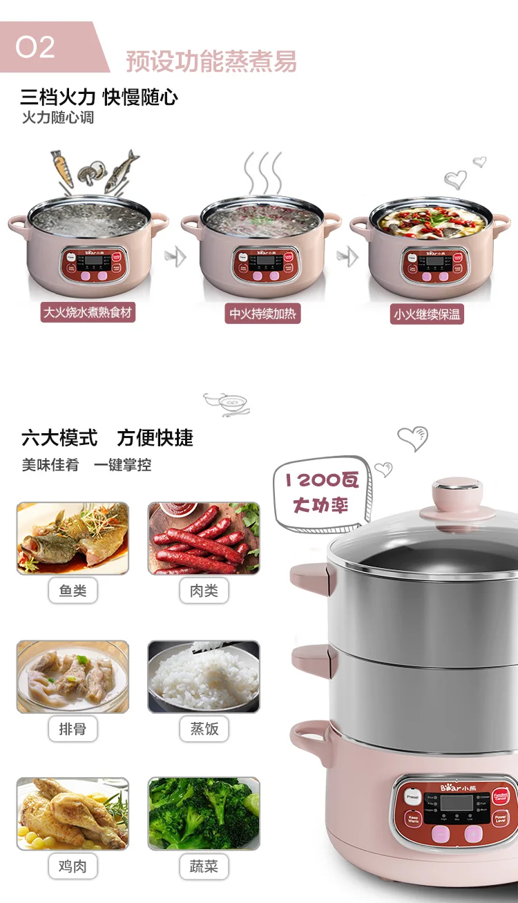 Bear stainless steel electric steamer , Five functions , Convenient, 309mm*240mm*380mm detail image 9