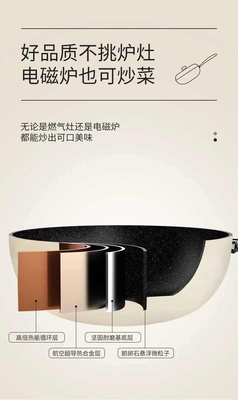 VELOSAN 鹅卵石煎锅家用不粘锅带盖 少油烟 不挑灶 轻盈顺手 32cm -苏杏黄 详情图 14