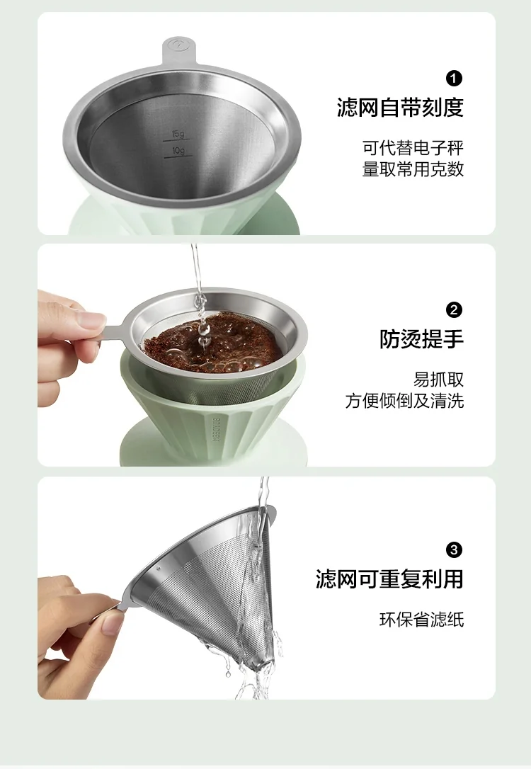 Buydeem drip-type brew coffee filter cup, coffee filter, with filter without filter paper, portable and enjoyable, three colors are available detail image 10