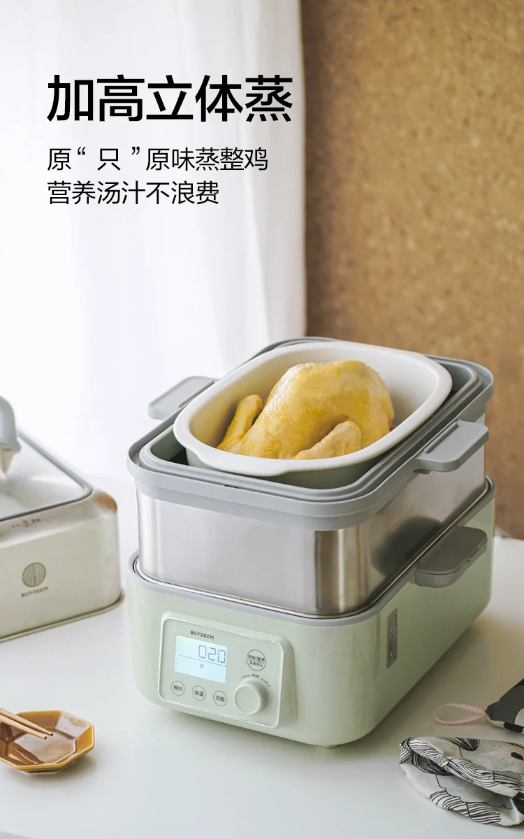 Buydeem Electric Food Steamer for Cooking G563, with preset and timer function, stainless steel steaming tray and glass lid detail image 18