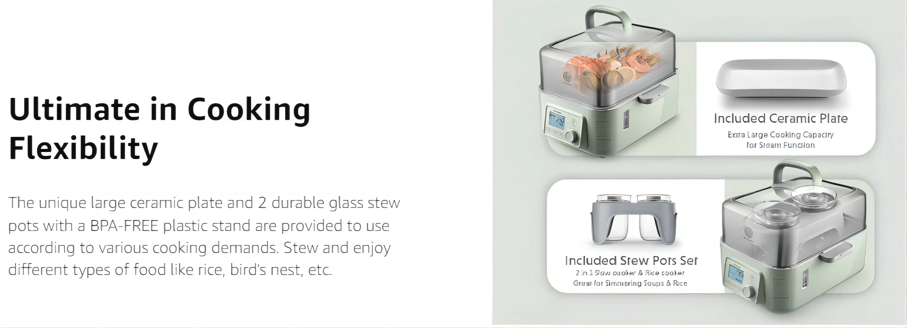 Buydeem Electric Food Steamer for Cooking G563, with preset and timer function, stainless steel steaming tray and glass lid detail image 4