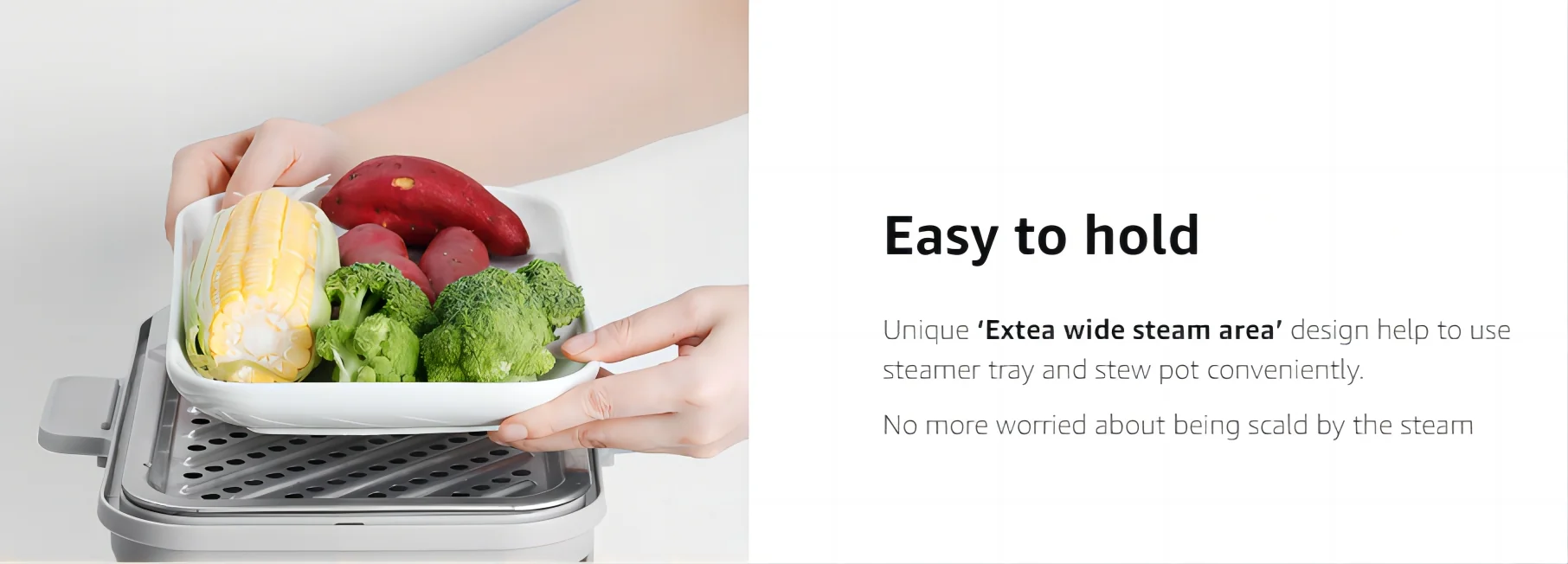 Buydeem Electric Food Steamer for Cooking G563, with preset and timer function, stainless steel steaming tray and glass lid detail image 7