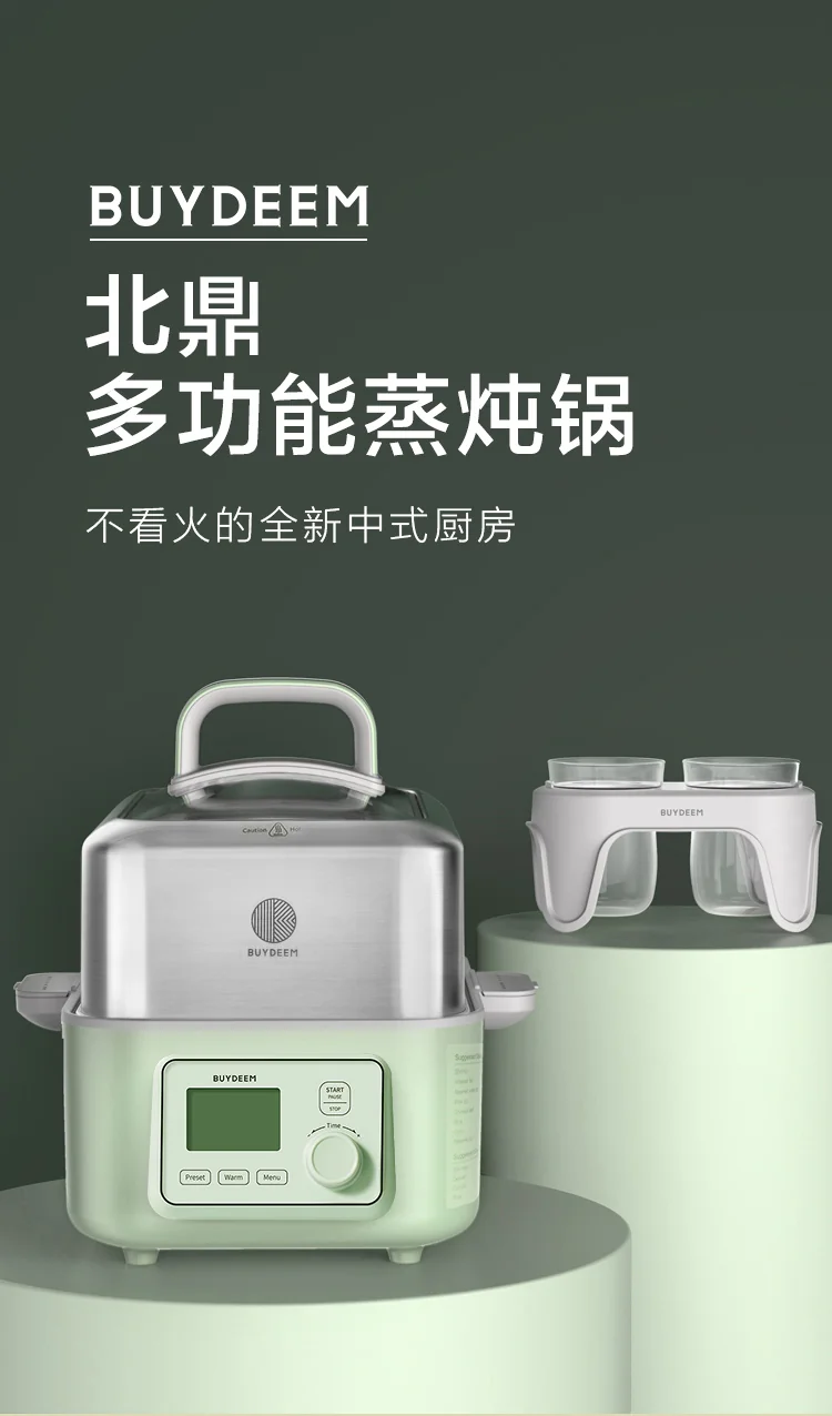 Buydeem Electric Food Steamer for Cooking G563, with preset and timer function, stainless steel steaming tray and glass lid detail image 2