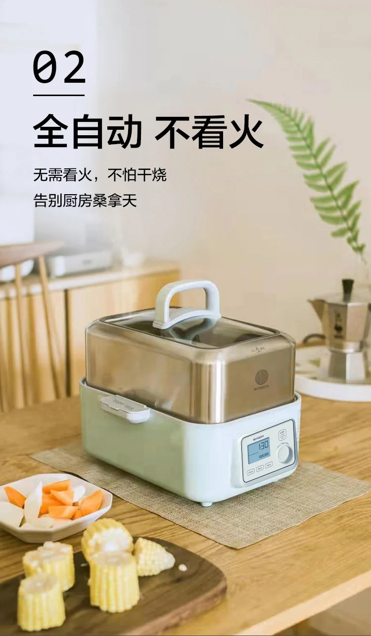 Buydeem Electric Food Steamer for Cooking G563, with preset and timer function, stainless steel steaming tray and glass lid detail image 10