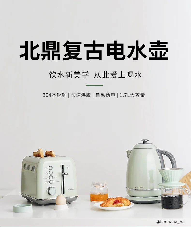 Buydeem Retro Stainless steel Electric kettle Kettle Precise temperature control Fast boiling Three colors optional 1.7L detail image 1