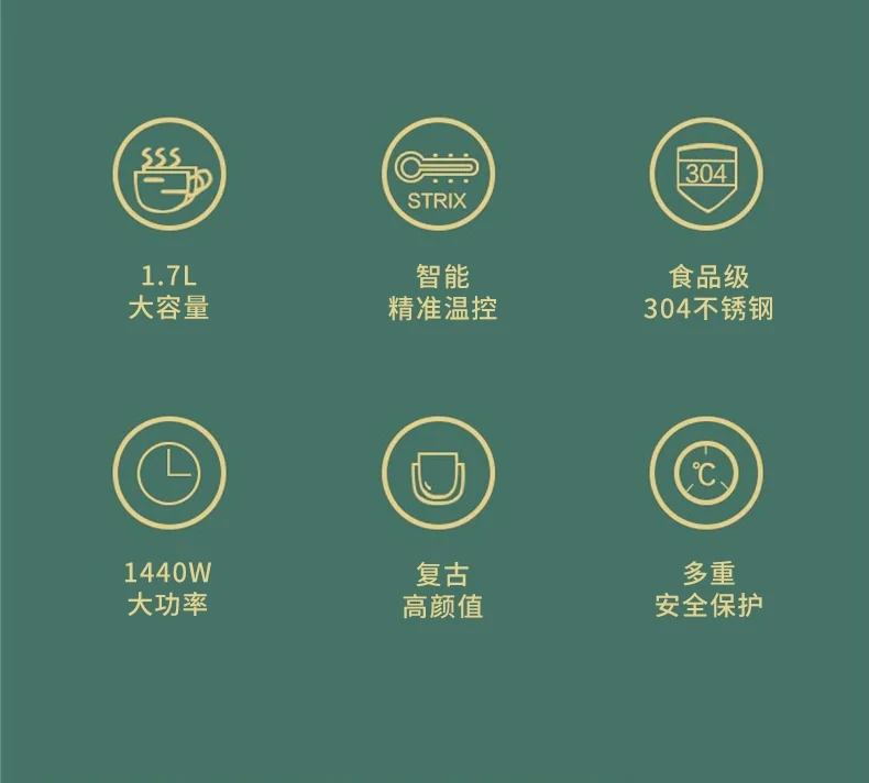 Buydeem Retro Stainless steel Electric kettle Kettle Precise temperature control Fast boiling Three colors optional 1.7L detail image 2