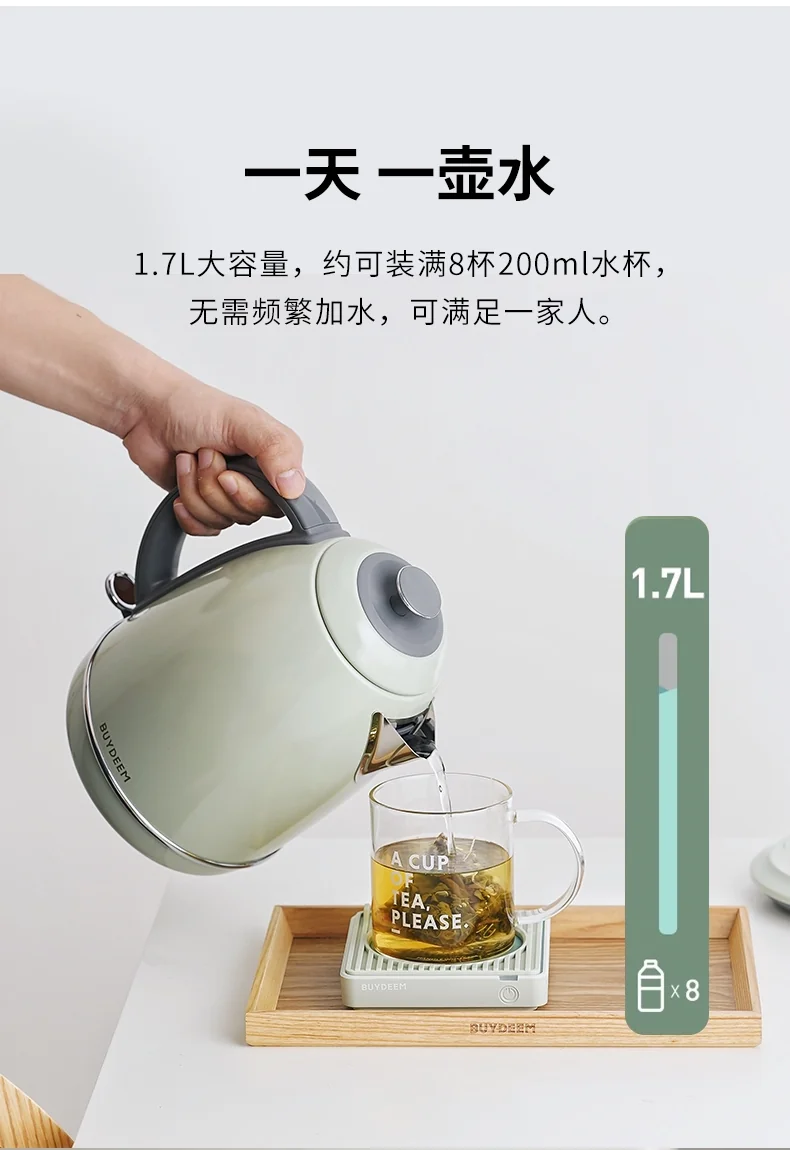 Buydeem Retro Stainless steel Electric kettle Kettle Precise temperature control Fast boiling Three colors optional 1.7L detail image 9