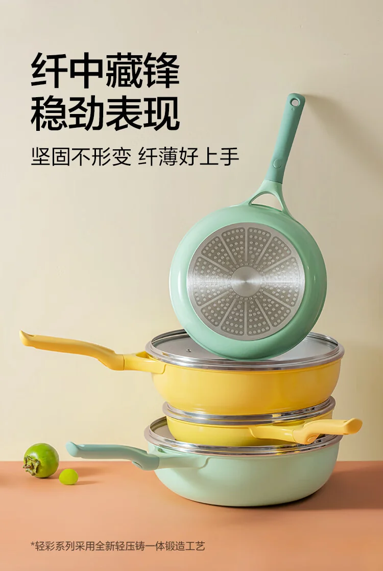Buydeem Spring Bud Series Non-Stick Wok, Frying Pan, and Sauté Pan, suitable for induction cookers and gas stoves, Spring Bud Green, 26/30CM detail image 2