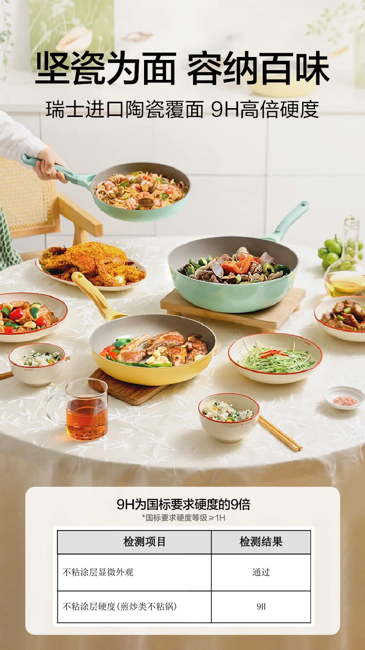 Buydeem Spring Bud Series Non-Stick Wok, Frying Pan, and Sauté Pan, suitable for induction cookers and gas stoves, Spring Bud Green, 26/30CM detail image 5