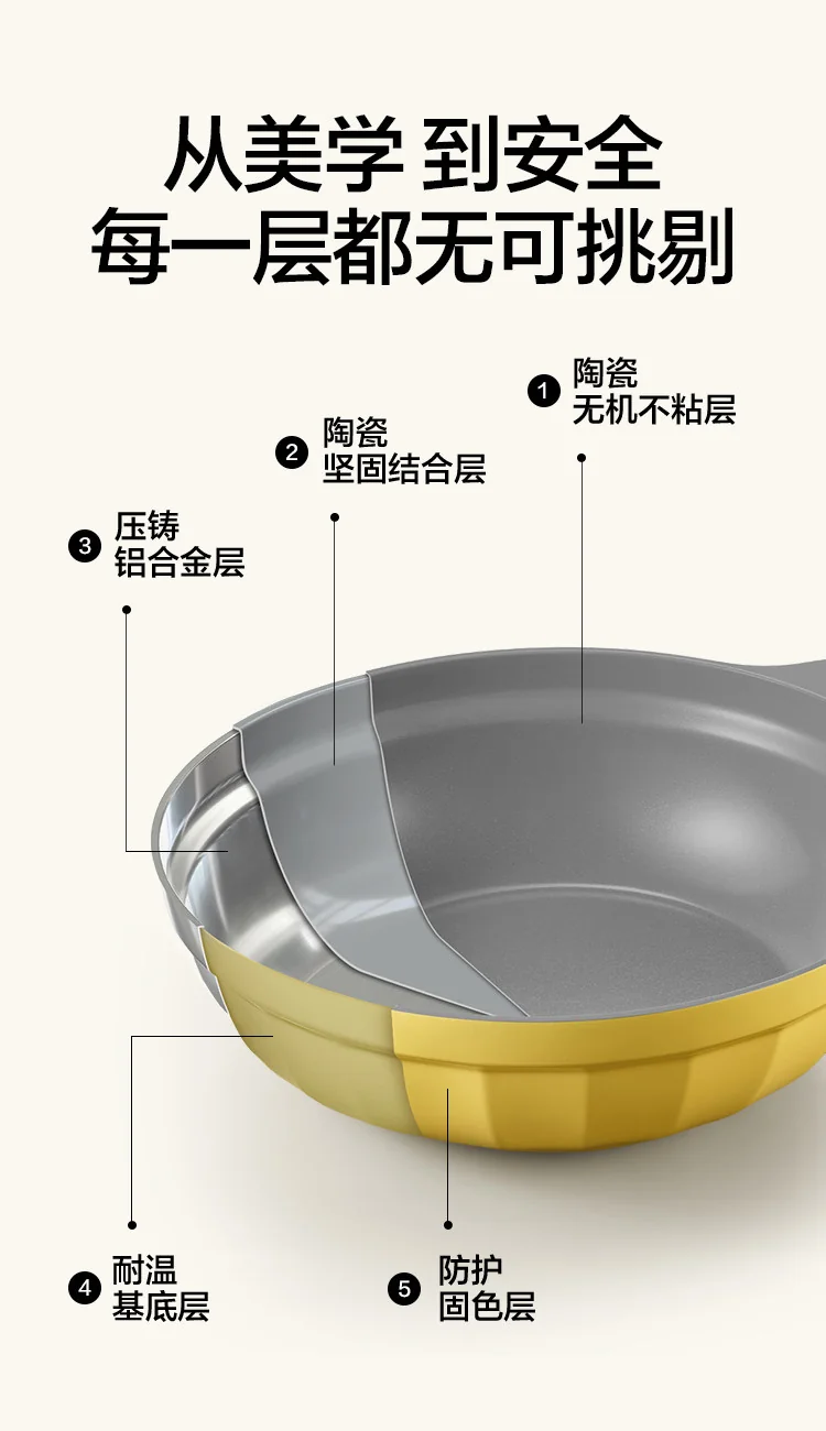 Buydeem Ceramic Wok/Frying Pan, Non-stick, Large Capacity, Oil-Retaining, Lightweight, 30cm, Lightweight, Cedar Green detail image 5