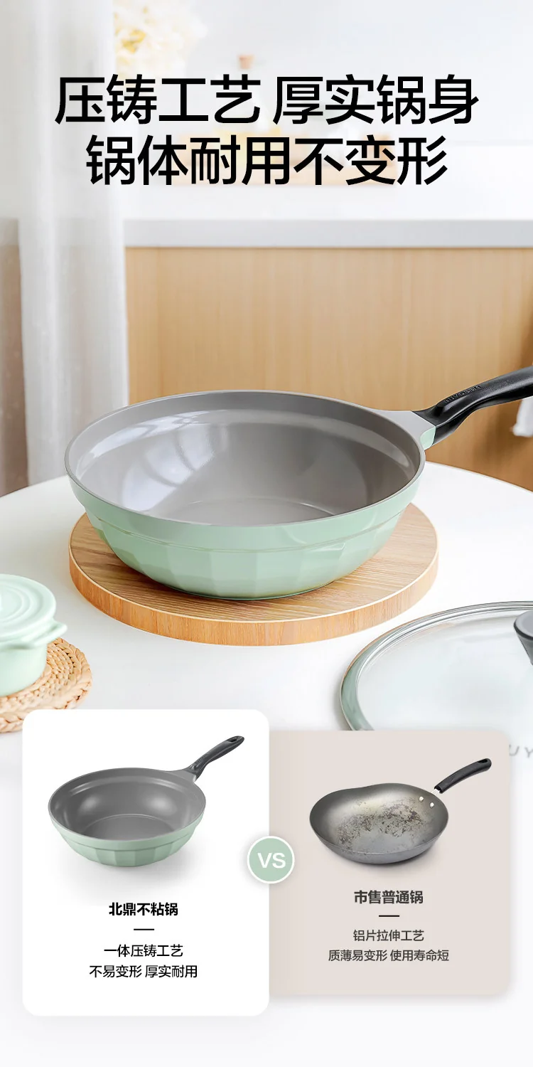 Buydeem Ceramic Wok/Frying Pan, Non-stick, Large Capacity, Oil-Retaining, Lightweight, 30cm, Lightweight, Cedar Green detail image 8