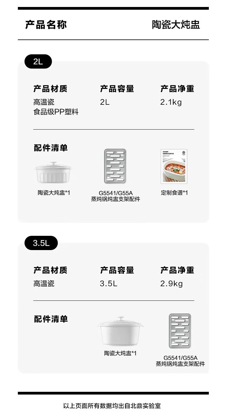 Buydeem北鼎陶瓷大炖盅家用餐具微波炉碗蒸炖锅电烤箱适用3.5L（适用G67US） 详情图 19