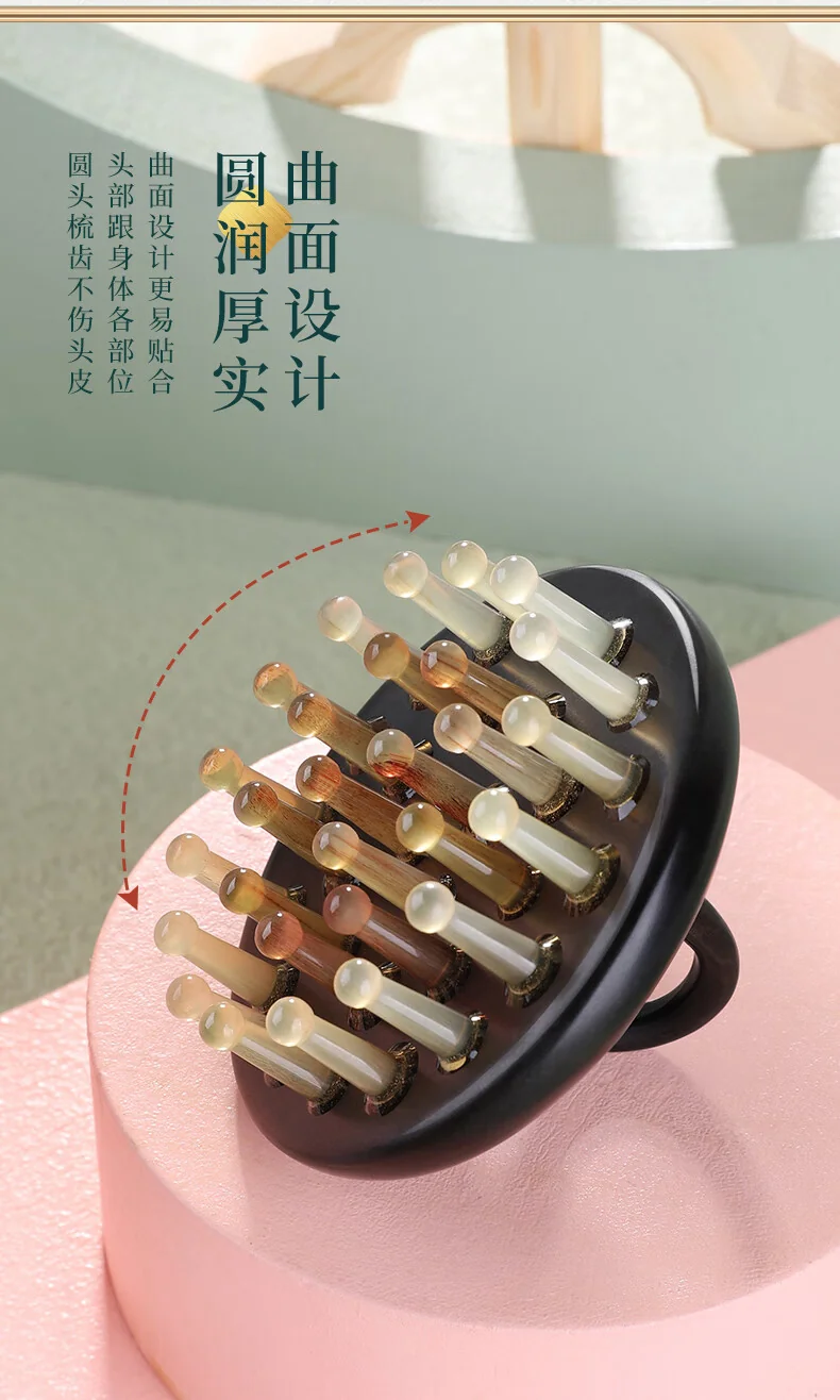 【中国直邮，时效8-20天】采药师 紫光檀牛角指环按摩梳 彩绘头部经络螺钿木梳子 节日礼物礼盒款 -紫光檀19齿 详情图 5