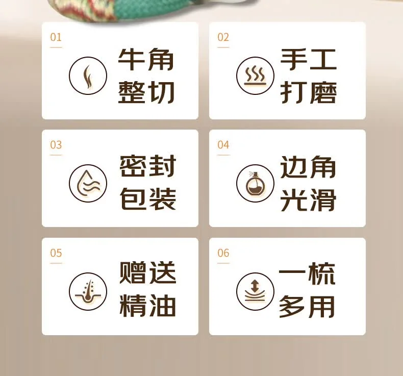 【中国直邮，时效8-20天】采药师 牛角梳子 四合一多功能按摩梳 头部经络梳-单个装 详情图 2