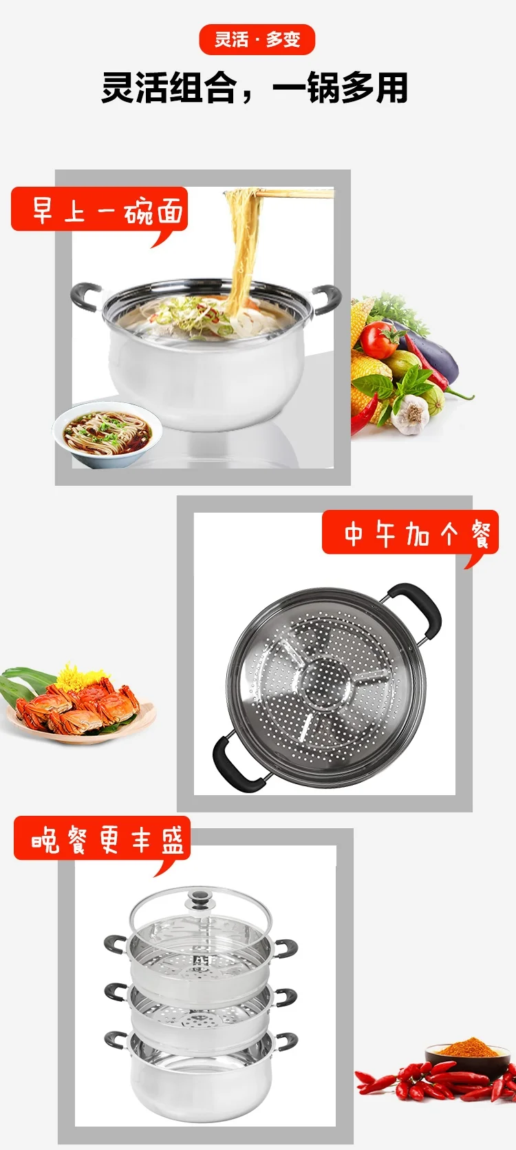 Concord three-layer stainless steel steamer S1006-30 multi-purpose 30 cm easy to clean detail image 5