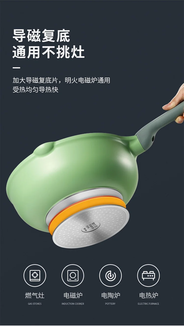 Cooker King, Bamboo Bluestone Series, Cookware Set, Household non-stick wok,Frying pan,Milk pan, Healthy, Less oil and light smoke, 3-piece set detail image 13
