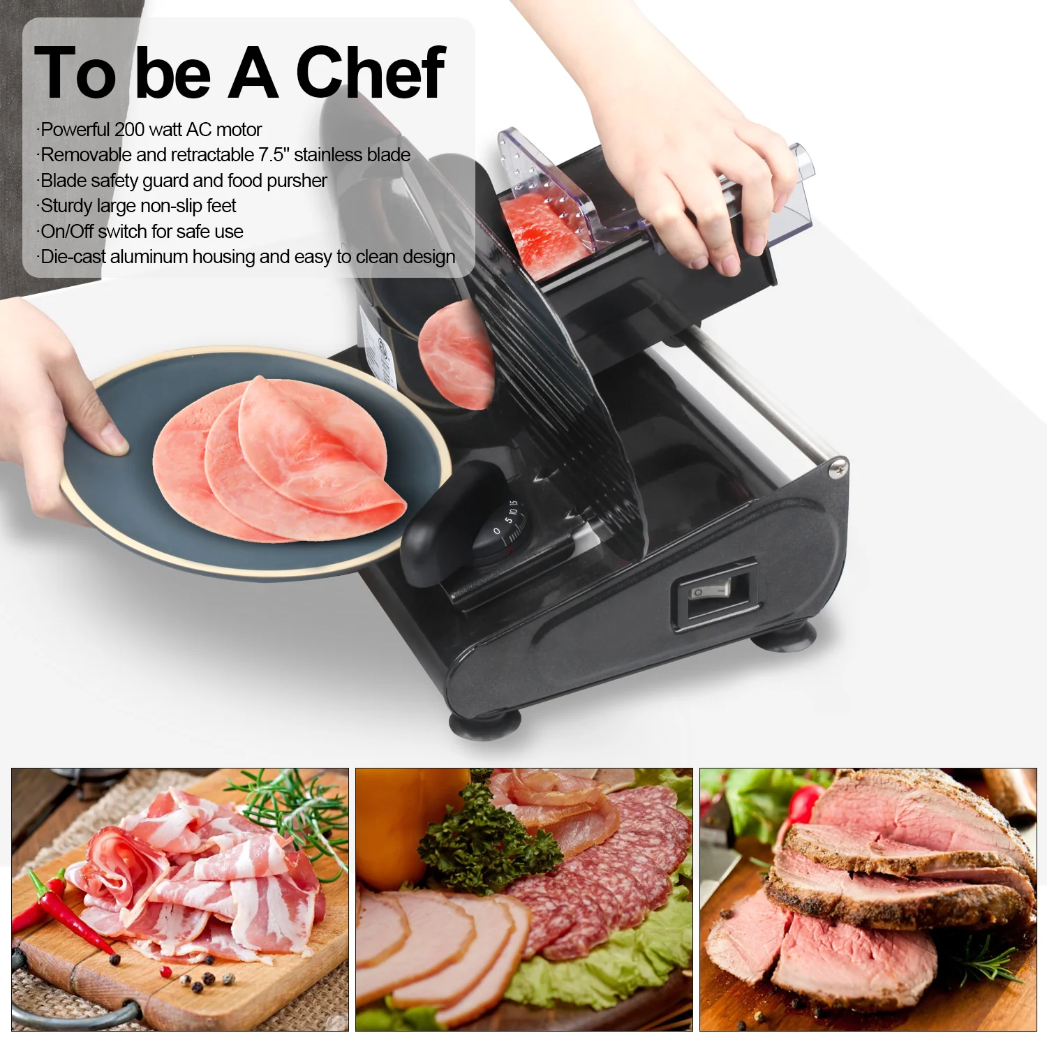 CUSIMAX Meat Slicer Electric Food Slicer Home Commercial Slicer Deli Cheese Fruit Vegetable Bread Knife CMFS-201 Dual Blade detail image 12