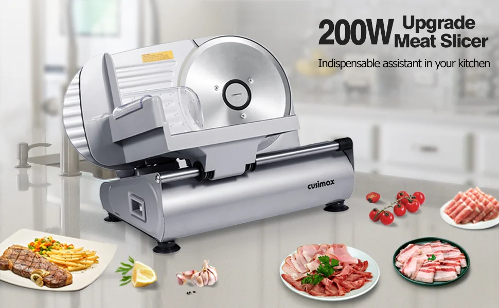 CUSIMAX Meat Slicer Electric Food Slicer Home Commercial Slicer Deli Cheese Fruit Vegetable Bread Knife CMFS-201 Dual Blade detail image 2
