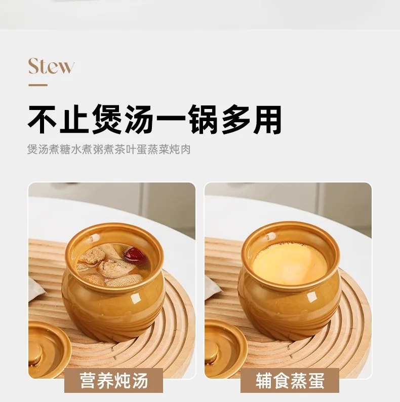 【中国直邮，时效8-20天】稻叮瓦罐炖盅 隔水炖一人食蒸蛋炖罐 带盖汤罐中式沙县小吃陶瓷煨汤汤盅 棕色瓦罐400毫升 1/2个装 detail image 7