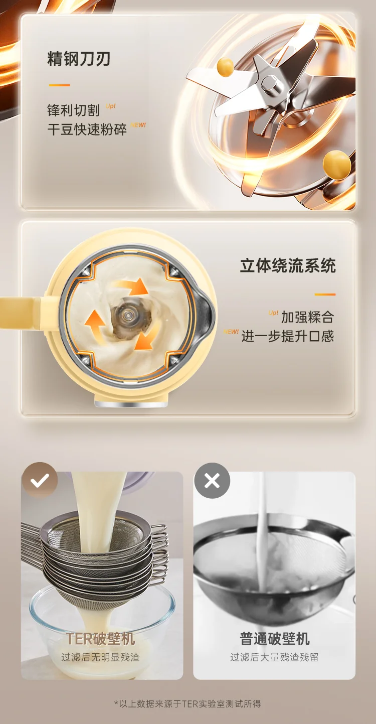 TER家用多功能低音豆浆机破壁机坚果奶机 Deawoo大宇同款不锈钢内胆一键自清洁+烘干 1.2L 详情图 7