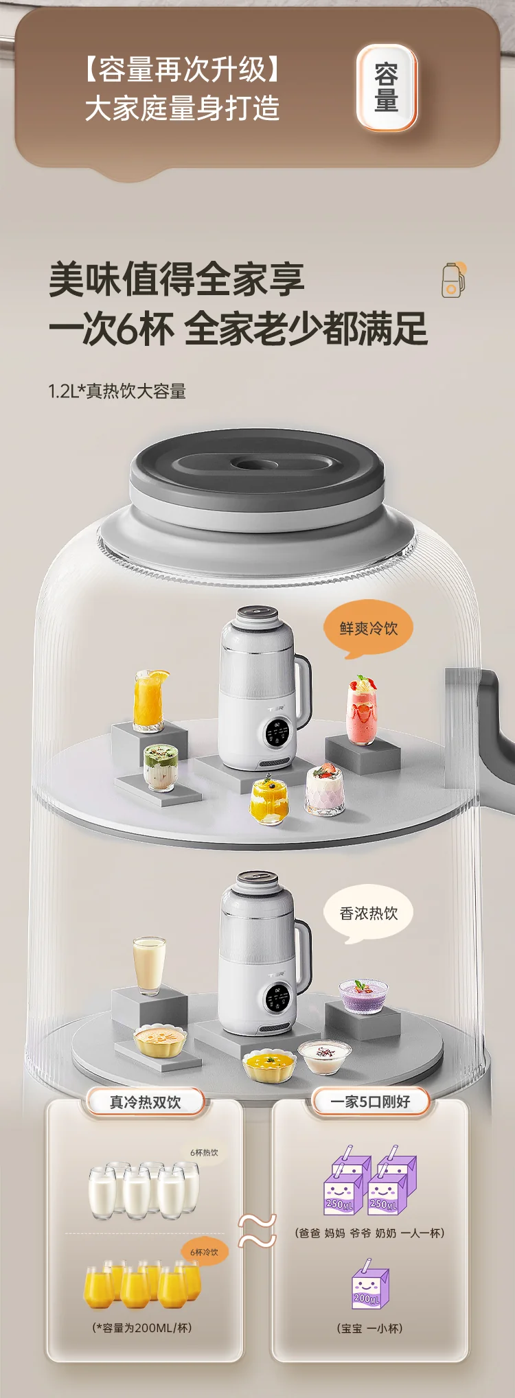 TER家用多功能低音豆浆机破壁机坚果奶机 Deawoo大宇同款不锈钢内胆一键自清洁+烘干 1.2L 详情图 11