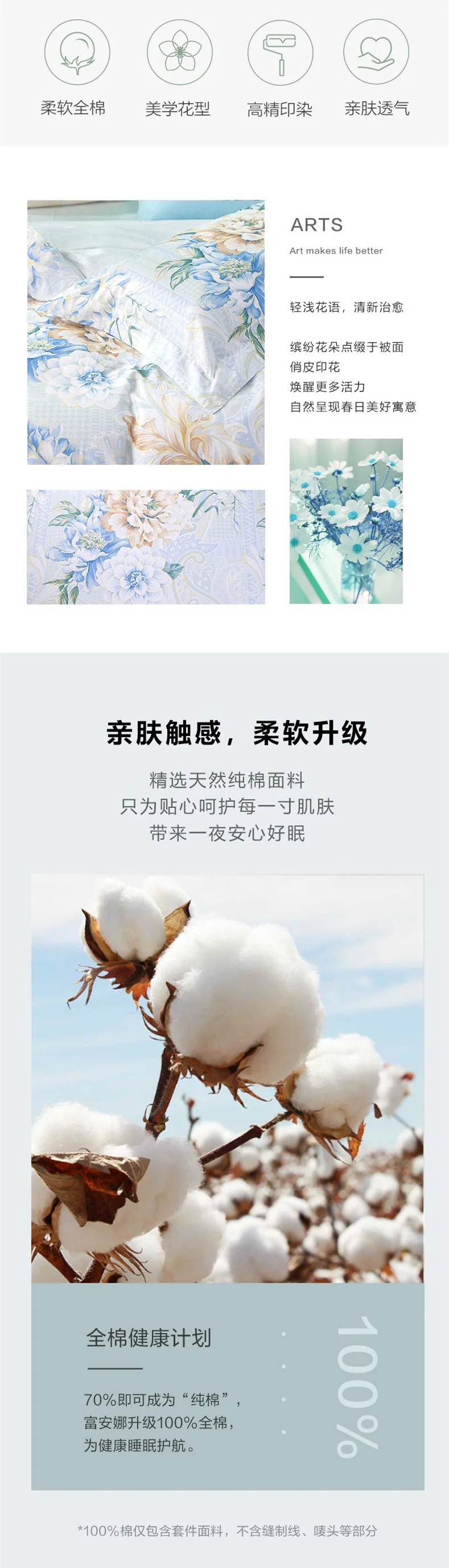 [Direct shipping from China, delivery time 8-20 days] FUANNA Pure Cotton Bedding Set, 4-piece set, suitable for 1.8m (duvet cover 230*229cm), elegant and understated. detail image 2