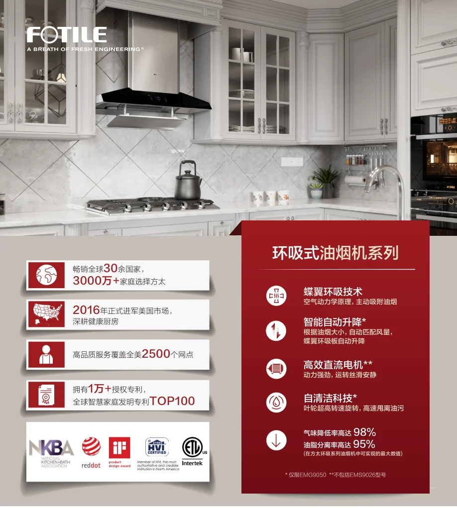 方太环吸抽油烟机EMG9008S壁挂式环吸系列 1200 CFM大风量 36寸 详情图 1