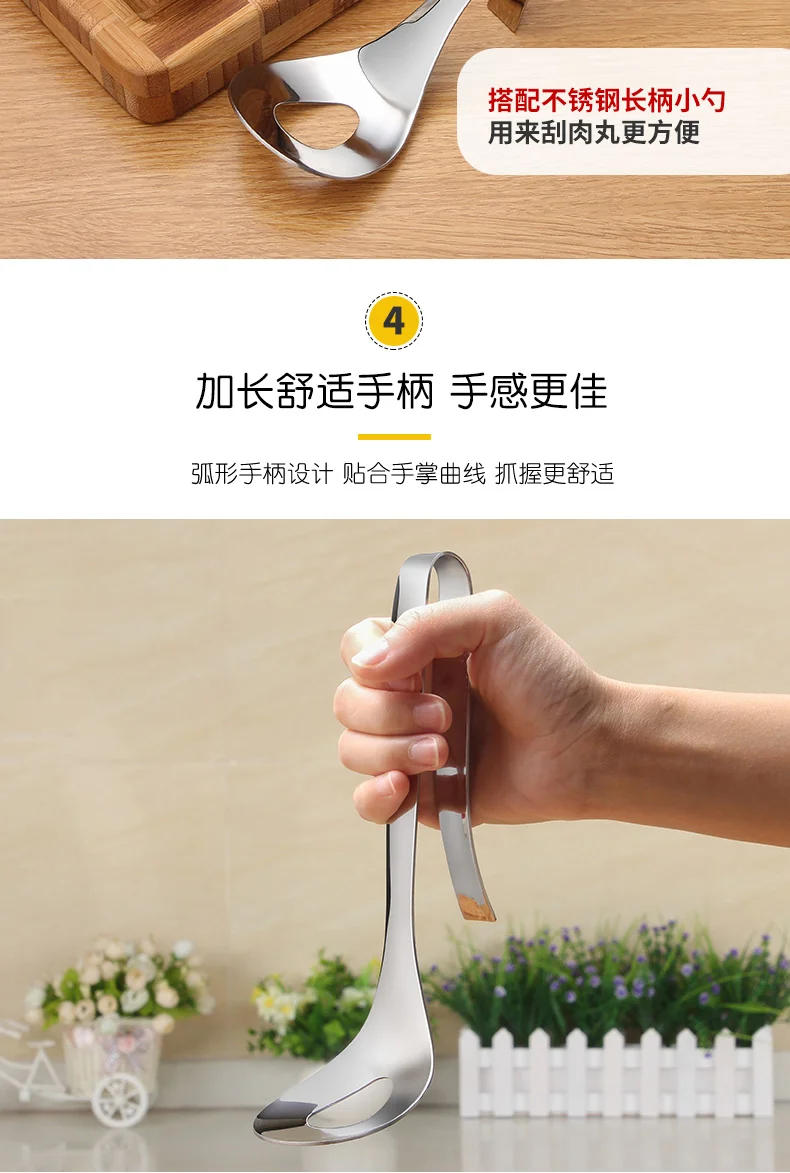 HEQING stainless steel meatball mould, Meatball shrimp slipper maker, Tight and not loose ,Meatball press + spoon 2-piece detail image 6