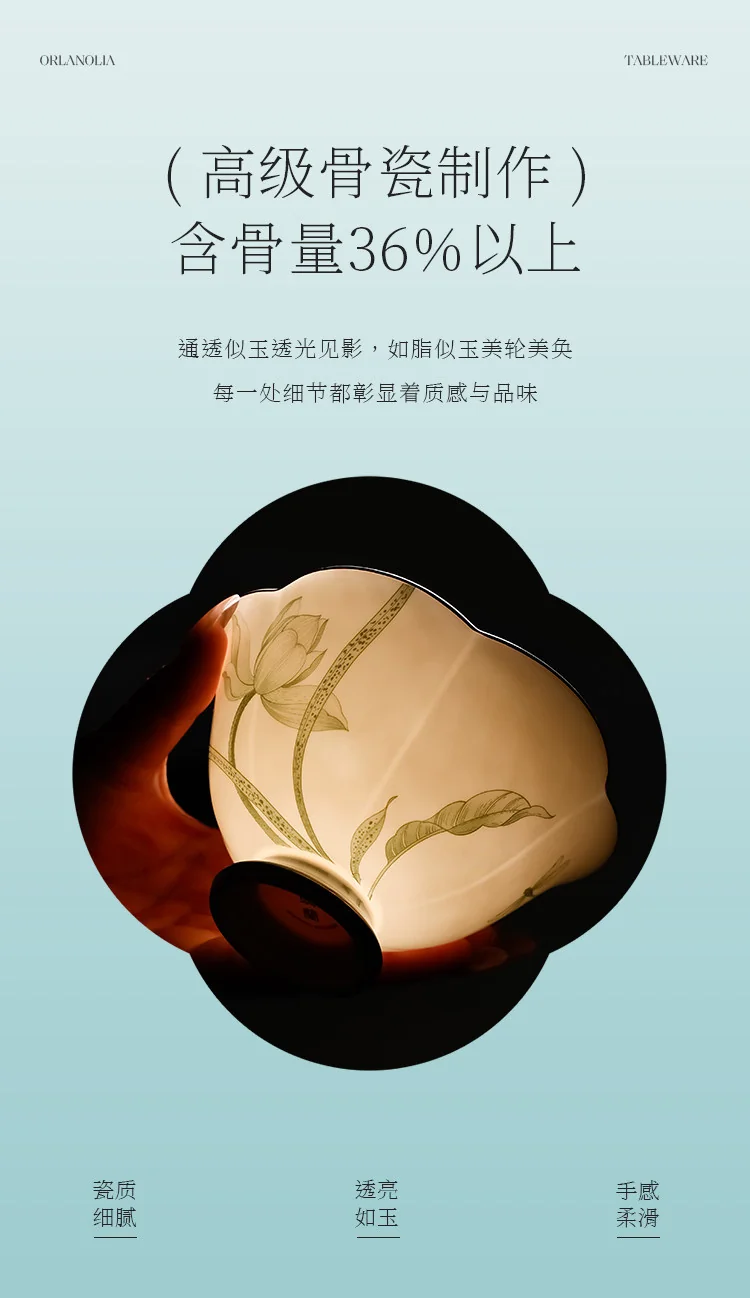 或蘭东方雅致陶瓷骨瓷餐具碗碟盘套装 中式盘子碗礼盒套装分餐-荷澹18头（4人位） 详情图 3