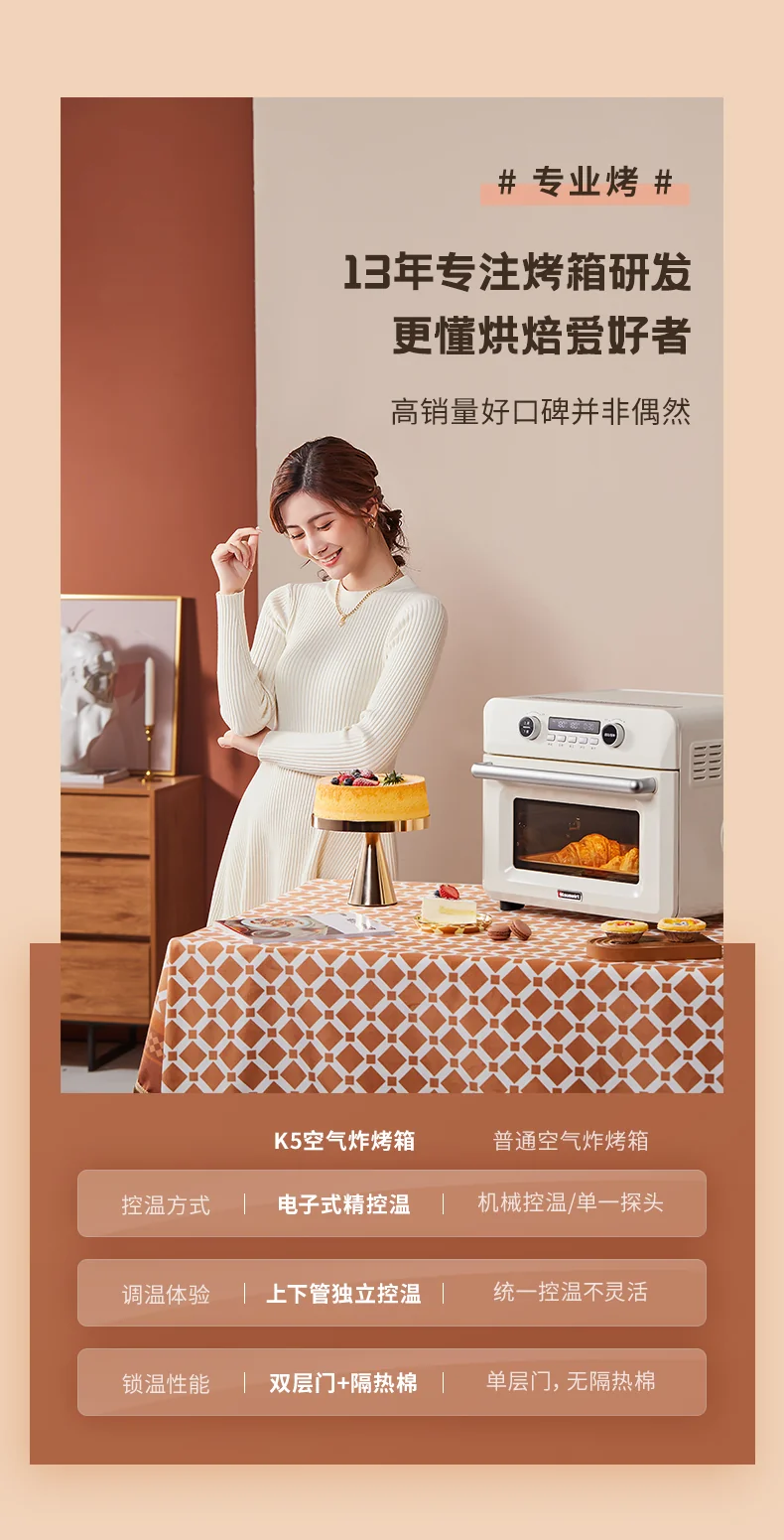 Air Fryer Toaster Oven, Hauswirt XL 25L Countertop Convection Oven Combo, Stainless Steel Retro White, 1200W, 10-in-1 Versatility detail image 10