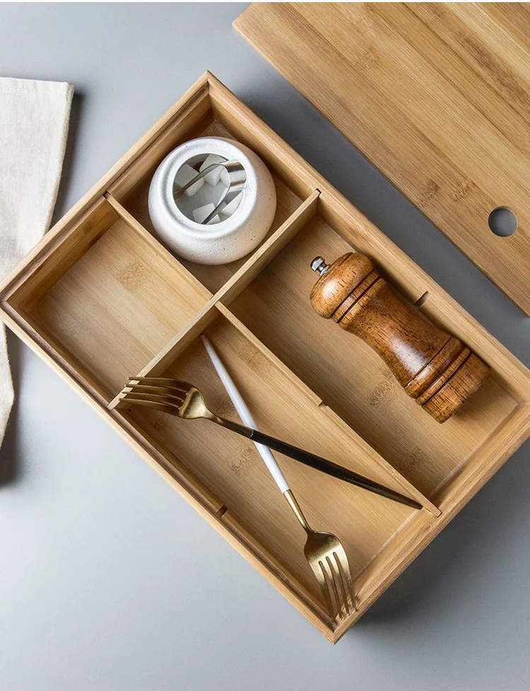 INSCRIPTION, Bamboo Compartment with Lid Fruit Plate, Snack Plate, INS-ZMGH Natural Bamboo and Wood, Six Compartments, Detachable Shelf detail image 10