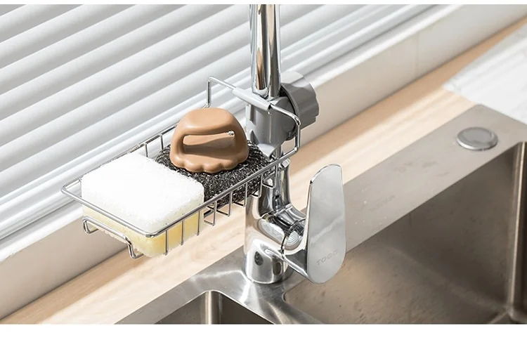 Japanese stainless steel adjustable faucet rack drain rack Free punching Silver detail image 15