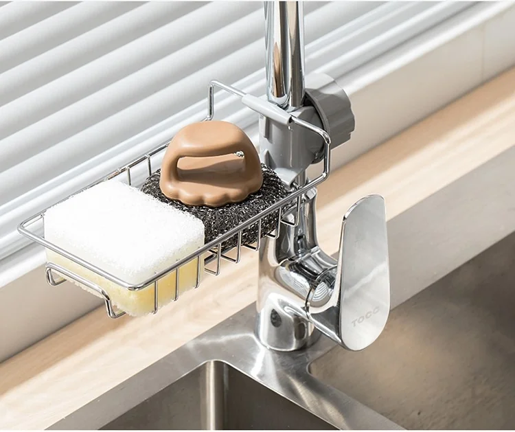 Japanese stainless steel adjustable faucet rack drain rack Free punching Silver detail image 4