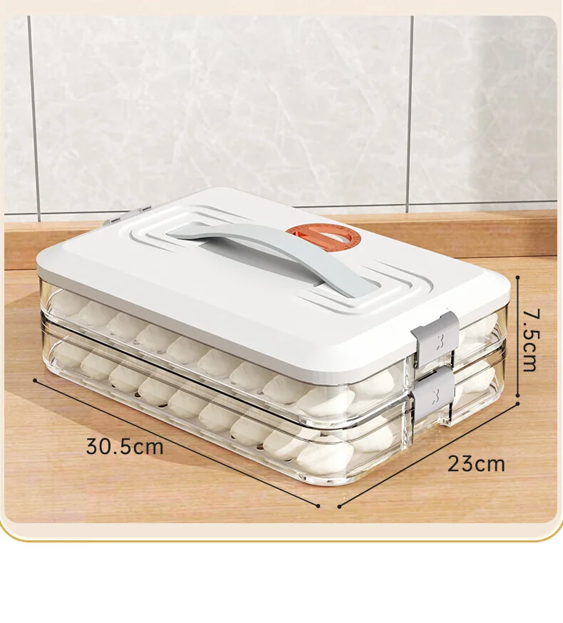 【China direct mail, aging 10-15 days】JBS multi-function dumpling box storage box refrigerator fresh-keeping food grade frozen dumplings Wonton box fresh-keeping box -2 layers, 1 cover detail image 13
