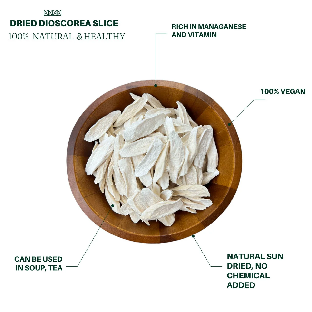 JiuLongTang Henan Tiegun Chinese Yam Natural, Sulfur-Free 8oz/16oz detail image 2