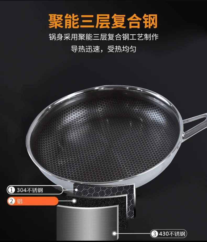 Joydeem Stainless steel frying panFPAN26, scratch proof and non-stick, Light oil and less smoke,26cm（10.2英寸） detail image 3