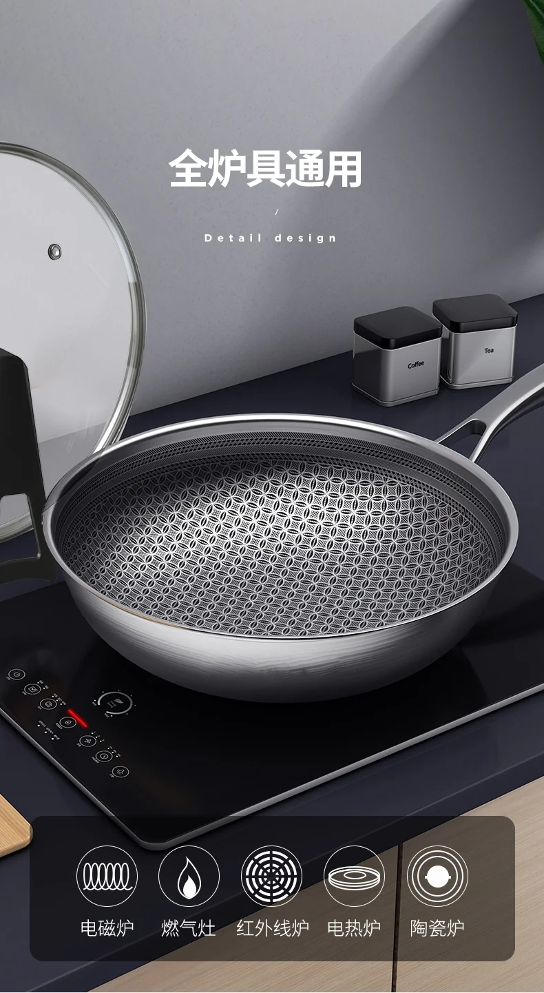 Joydeem 316 Stainless steel non-stick wok, light oil and less smoke, universal for gas induction cooker, 32cm（12.6inch） detail image 14
