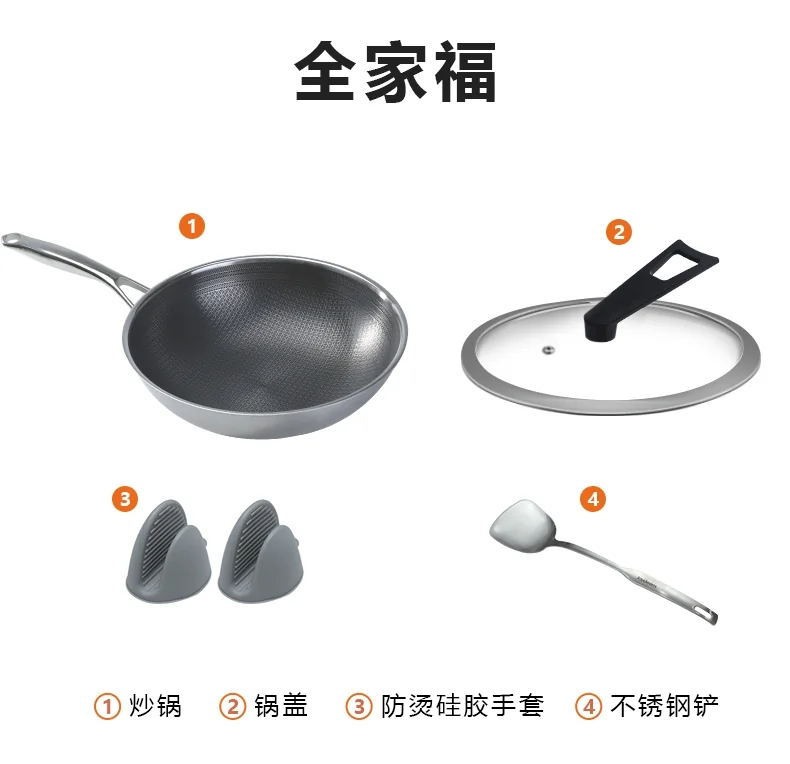 Joydeem 316 Stainless steel non-stick wok, light oil and less smoke, universal for gas induction cooker, 32cm（12.6inch） detail image 19